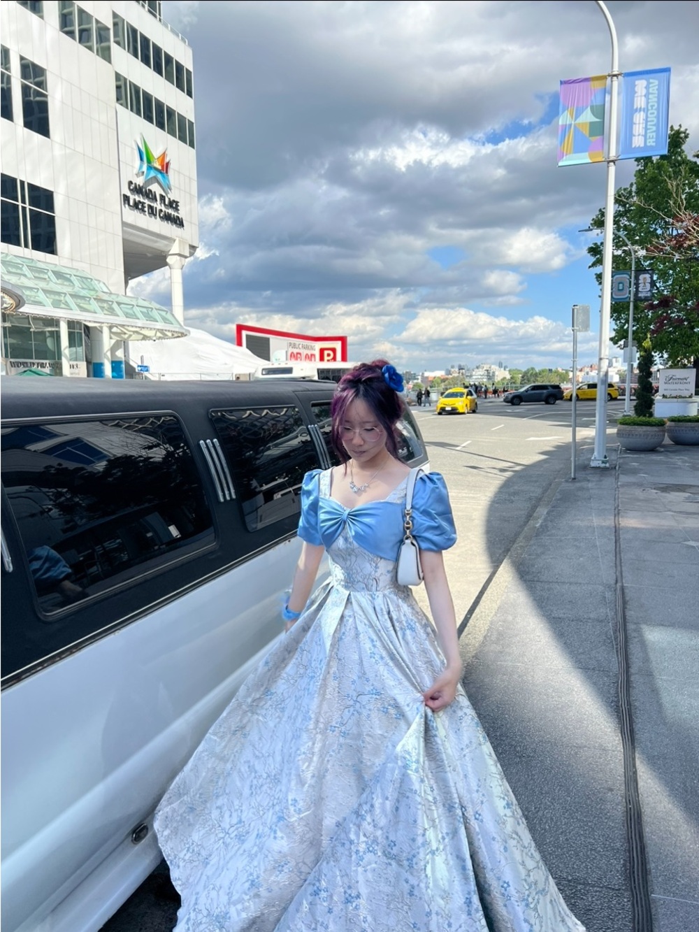 Youth Blue Puff-Sleeve Ball Gown Dress